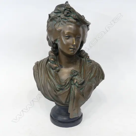 A. CARRIER BRONZED RESIN BUST, CLASSICAL WOMAN H.430mm LOSSES