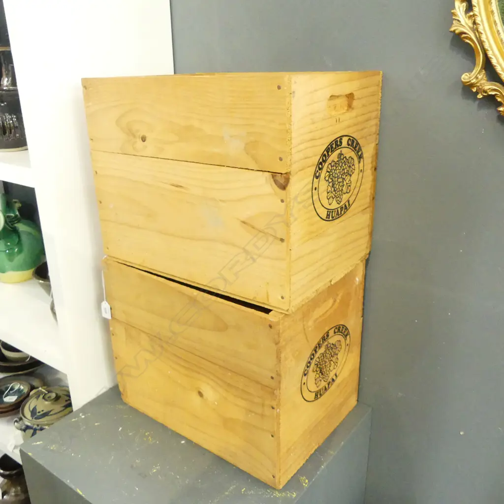 2 COOPERS CREEK WOODEN WINE CRATES 415x295x330mm Image 1++