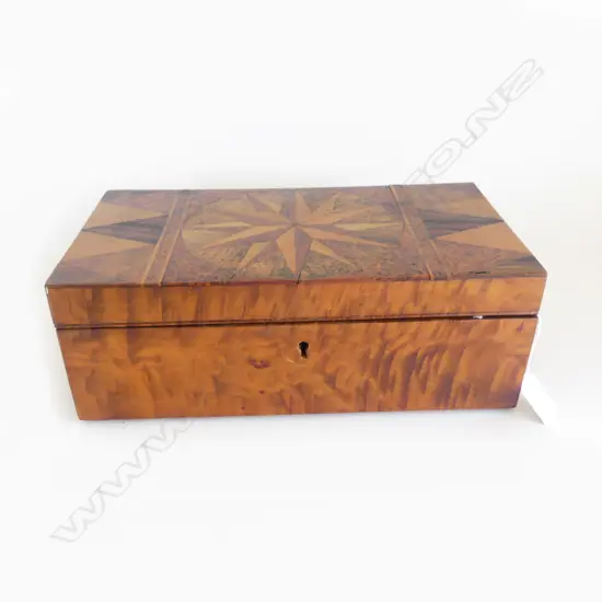 c.1900 NZ NATIVE WOODS INLAID BOX L310 H110mm In the manner of Norrie