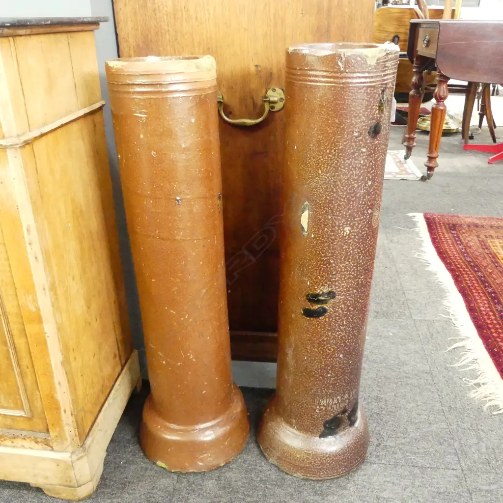 2 SALT GLAZED PIPES; NZ BRICK Co. NEW LYNN H.700mm Image 1++