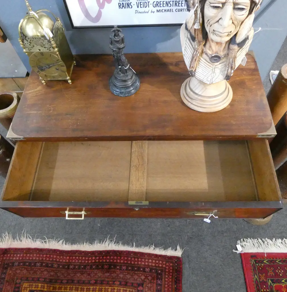 OLD 3 DRAWER MAHOGANY CAMPAIGN CHEST recessed brass fittings 1020x460x820mm Image 1++