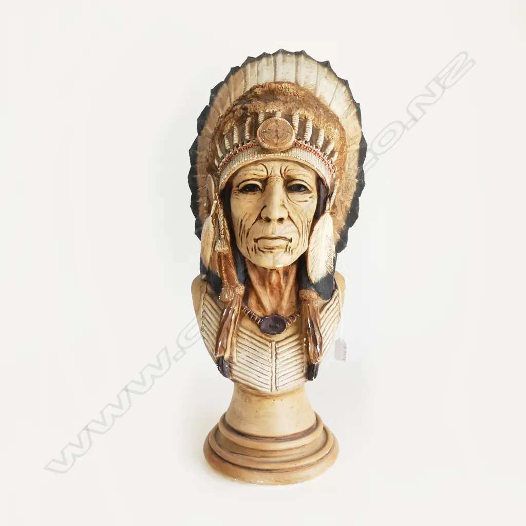 PAINTED PLASTER AMERICAN INDIAN BUST H.600mm APSIT BROS. CAL. Image 1++