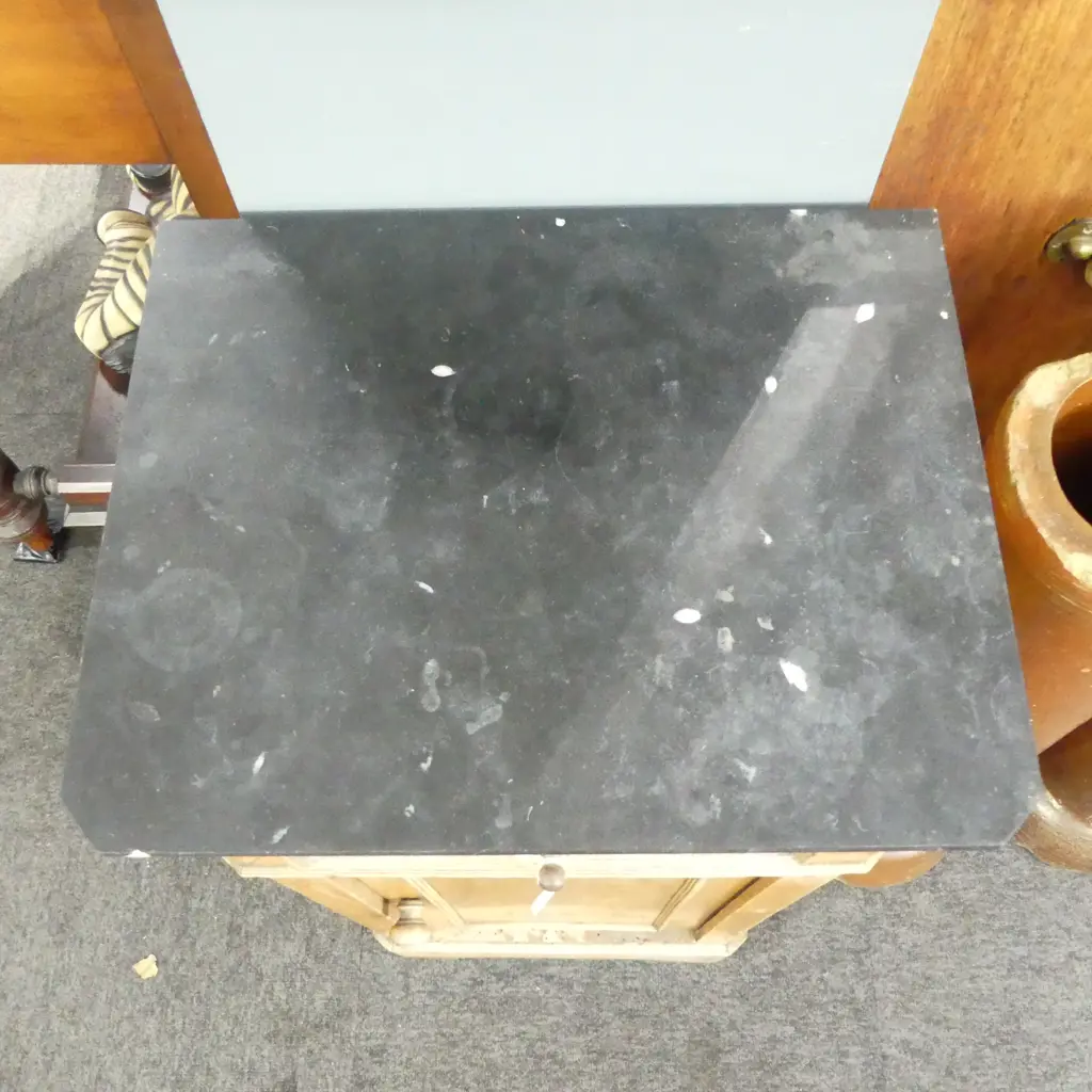 EUROPEAN MARBLE TOPPED BEDSIDE CABINET 375x300x735mm old borer mark Image 1++