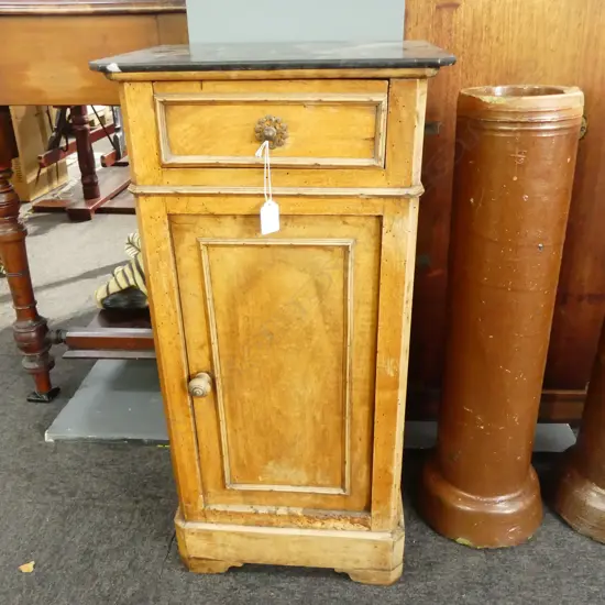 EUROPEAN MARBLE TOPPED BEDSIDE CABINET 375x300x735mm old borer mark
