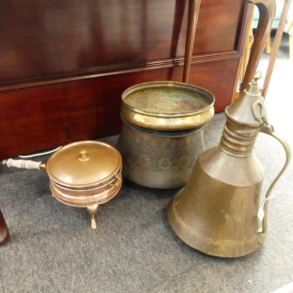 ETHNIC COPPER; 2  LIDDED POTS + VESSEL H.550mm Image 1++