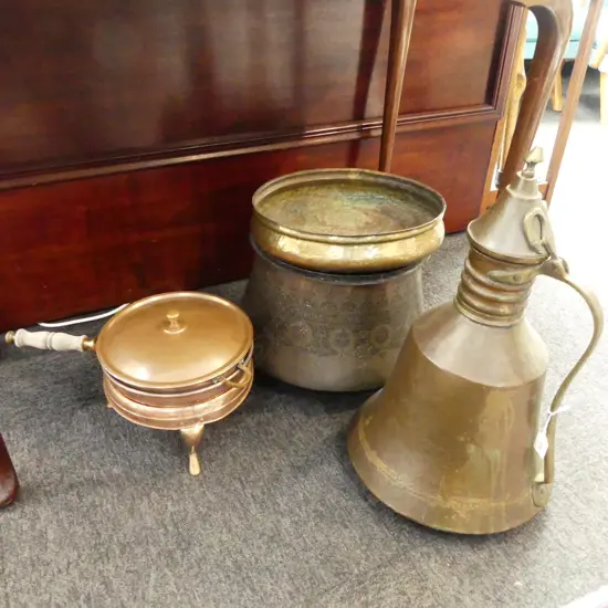 ETHNIC COPPER; 2  LIDDED POTS + VESSEL H.550mm
