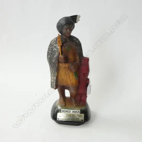 JIM BEAM VINTAGE DECANTER 'HONGI HIKA' musical base working. Wooden taiaha broken only top remains