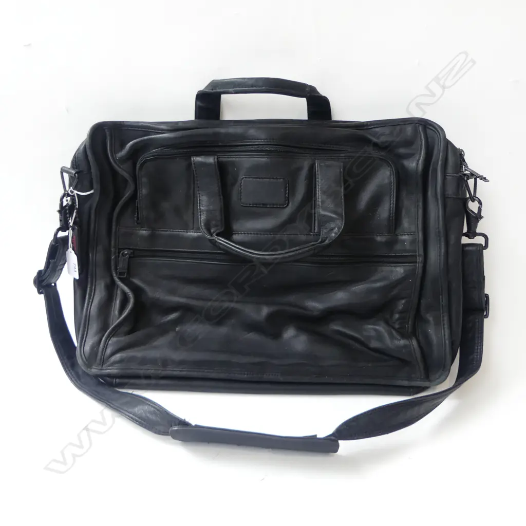 TUMI BLACK LEATHER SATCHEL W.440mm Image 1++