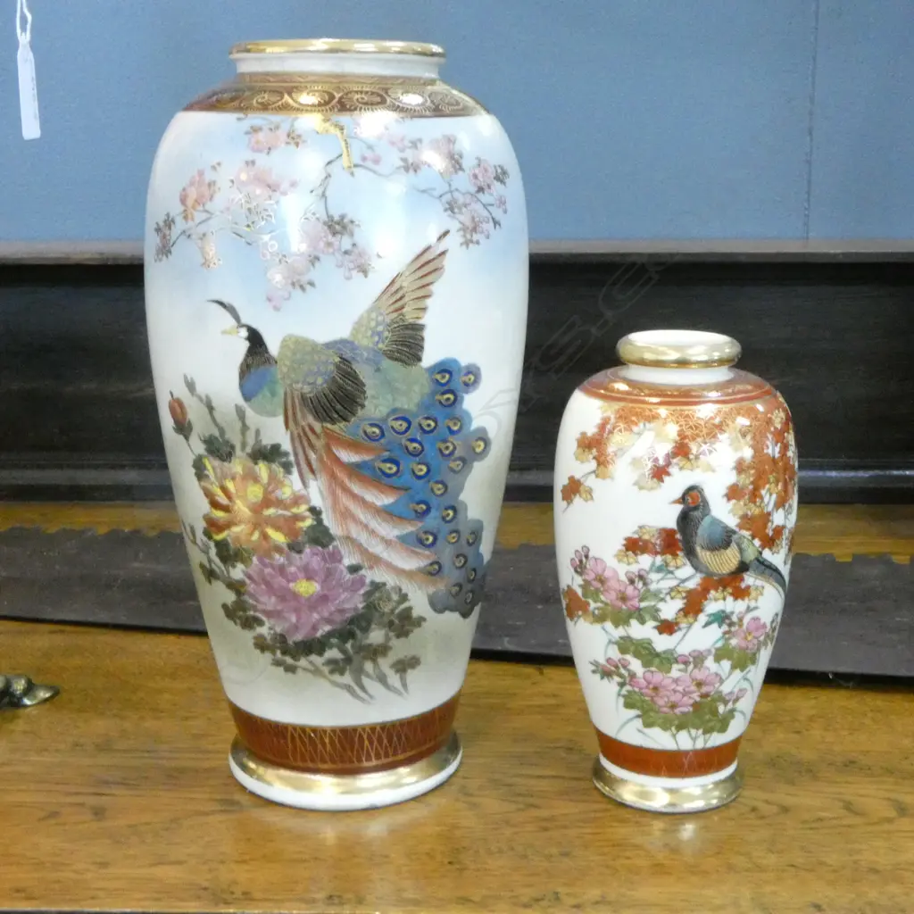 2 SATSUMA VASES, LARGER SIGNED H.245mm Image 1++