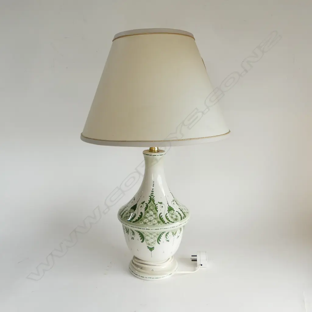VINCI ITALY LAMP BASE BY TASCCINI white w green decoration w shade H.670mm Image 1++