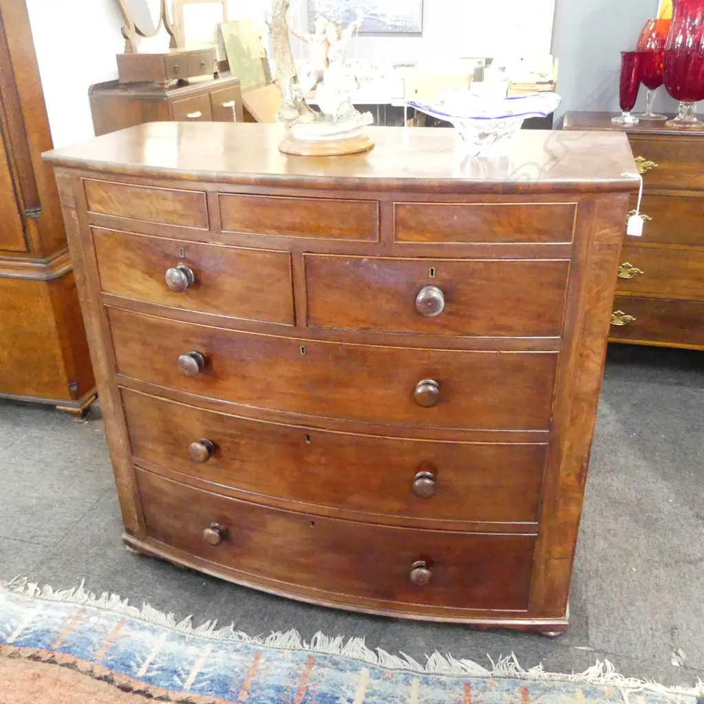 VICTORIAN MAHOGANY 8 DRAW BOW FRONT CHEST 1250x565x1150mm Image 1++