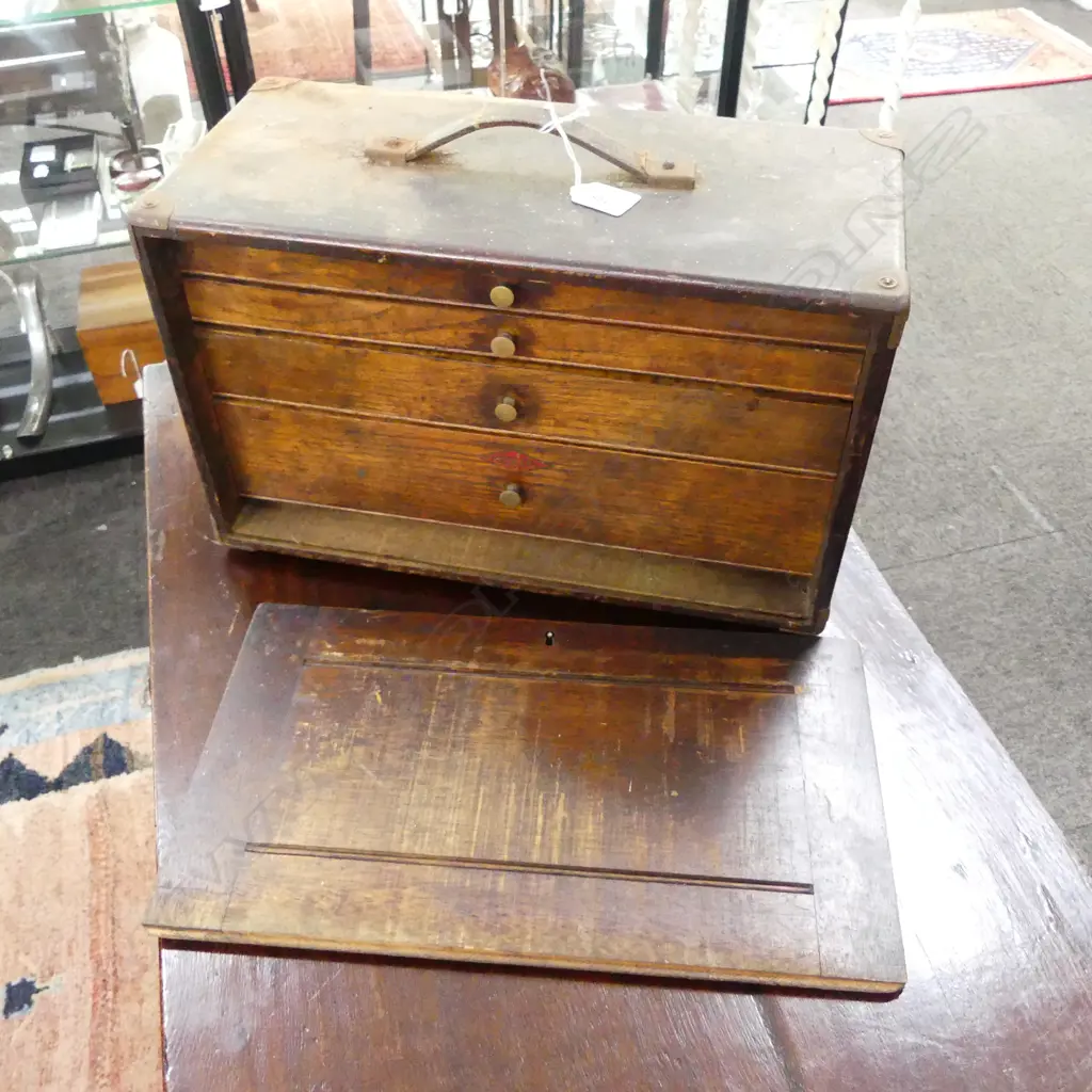 4 DRAW WOODEN TOOL CHEST w. ASST TOOLS 410x195x250mm Image 1++