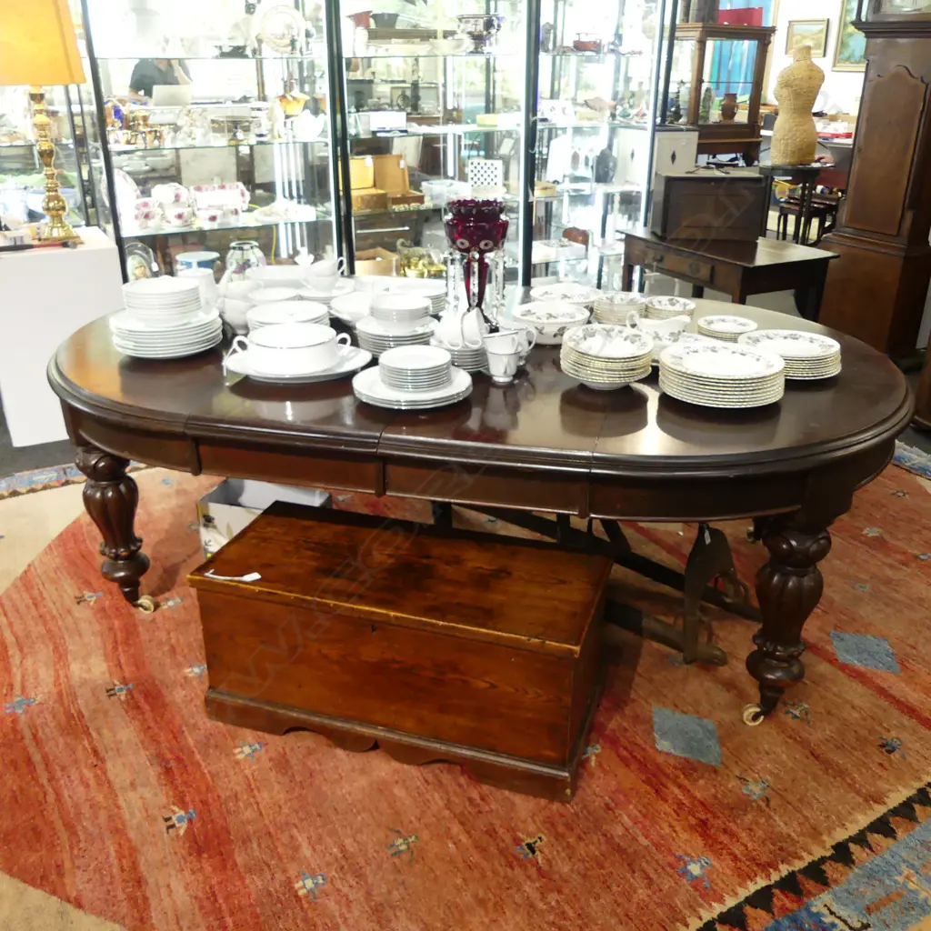 VICTORIAN MAHOGANY D END DINING TABLE w. 2 LEAVES Image 1++