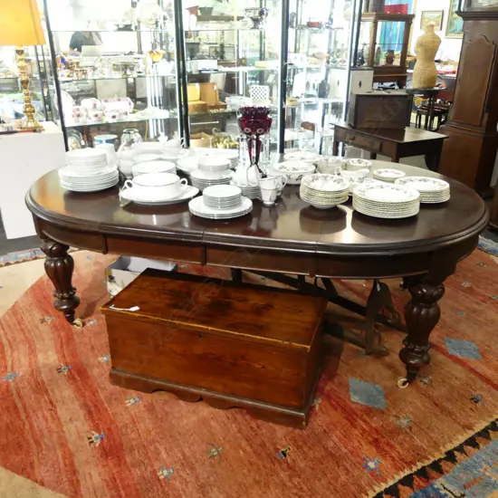 VICTORIAN MAHOGANY D END DINING TABLE w. 2 LEAVES