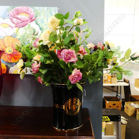 VERSACE STYLE VASE H.255mm w. FAUX ROSES