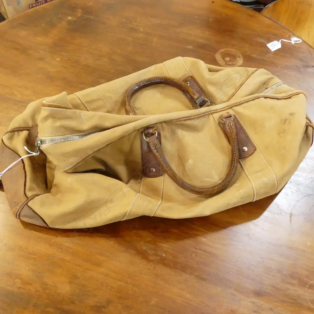 VINTAGE J B BROOKS & CO 1946 CANVAS & LEATHER HOLDALL BAG W.600mm Image 1++