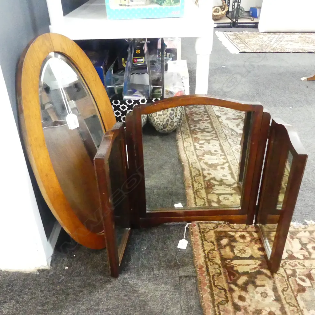 2 DECO MIRRORS; TRI FOLD H.415mm & OVAL 575x275mm Image 1++