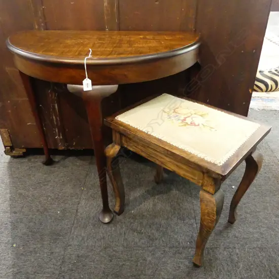 MAHOGANY DEMI LUNE TABLE 700x400x660mm + STOOL