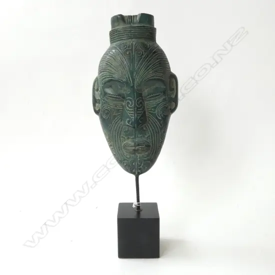 BRONZE MAORI MASK ON STAND H.405mm