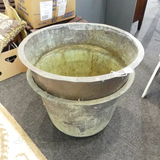 2 OLD COPPER LAUNDRY TUBS 560mm dia J. ANDERSON & CO.