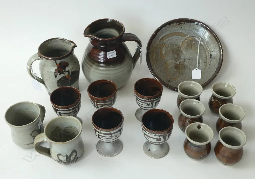 2 DORIS DUTCH POTTERY COFFEE CUPS, SML ROYCE MCGLASHEN JUGS, 11 ASST GOBLETS & CUPS Image 1++