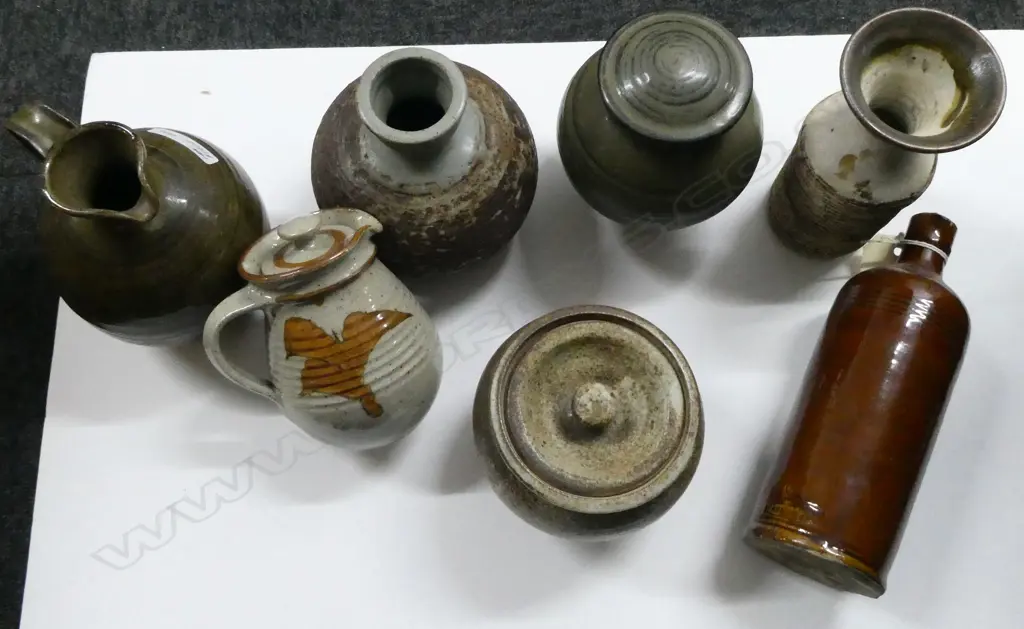6 PCES NZ POTTERY w. 1 OTHER; 2 JACQUI RILEY VASES, IAN FIRTH, JOHN CRAWFORD, etc Image 1++