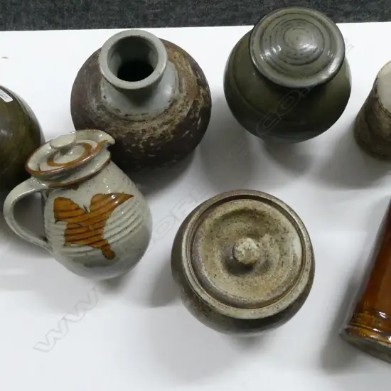 6 PCES NZ POTTERY w. 1 OTHER; 2 JACQUI RILEY VASES, IAN FIRTH, JOHN CRAWFORD, etc