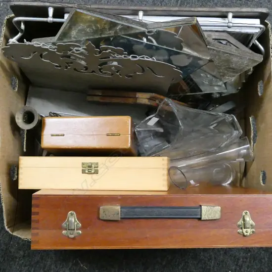ASST; GLASS, 2 MIRRORS, TRAYS, MUSIC STAND, BOXES etc
