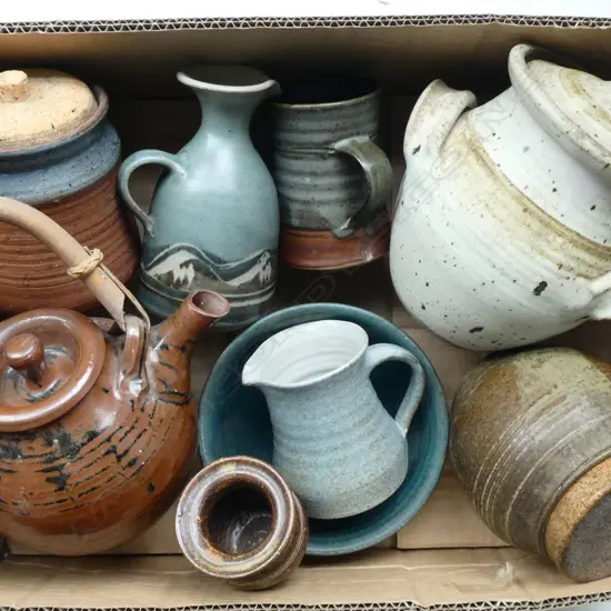 ASST NZ POTTERY; CLIFFORD SMITH TEAPOT, ROYCE MCGLASHEN EWER, PETER STITCHBURY CUP, etc