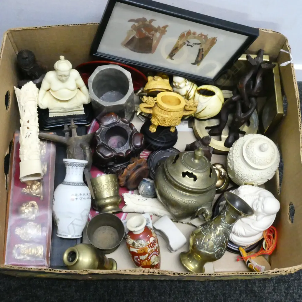 LARGE COLLECTION OF ORIENTAL CHINA BRASS  STONE & OTHER SMALL OBJECTS  Image 1++