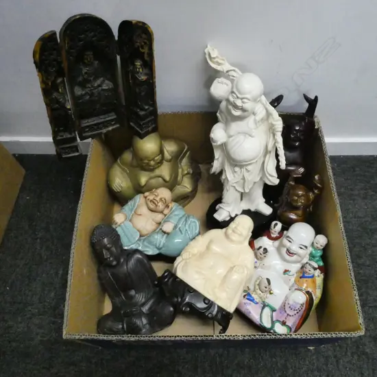 COLLECTION OF 9 CHINESE HOTEI & BUDDHA FIGURES H330MM