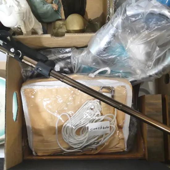 BOX LOT PRINTS  SUNSHADE WALKINGSTICK ETC