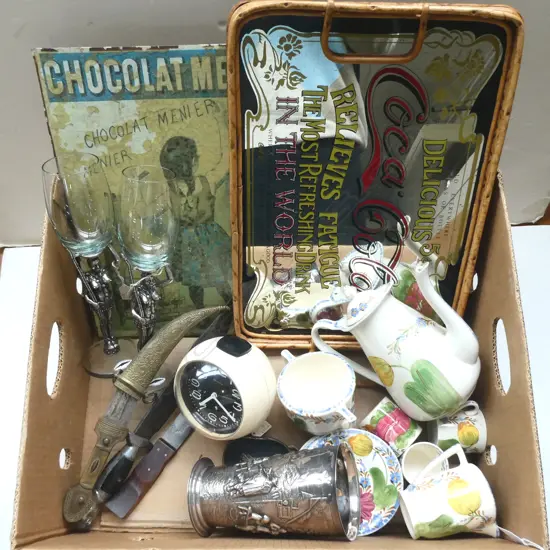 PR WINE GLASSES, TRAY, CLOCK, BELLE FIORE ETC