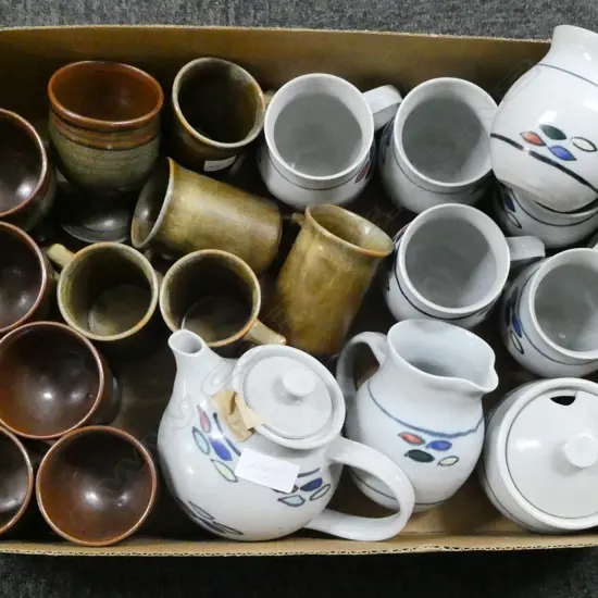 6 BRUCE LISSANT POTTERY GOBLETS (H.110mm) w. UNMARKED TEASET & 6 OTHERS