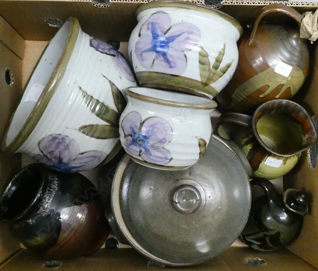 8 ASST PCES NZ POTTERY; 3 GRADUATED PLANTERS, EWERS, etc, MOSTLY MARKED/LABELLED  Image 1++