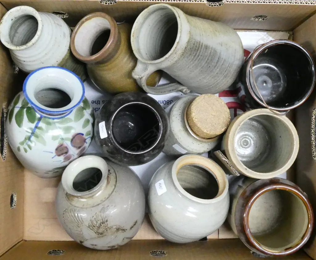 ASST MOSTLY UNMARKED STUDIO POTTERY; STORAGE JARS, VASES, etc Image 1++