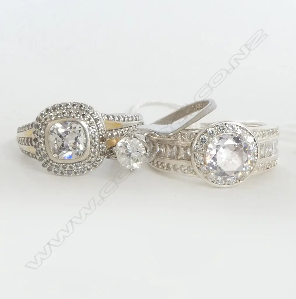 3 SILVER CZ DRESS RINGS SIZE Q, O, & O 1/2 Image 1++