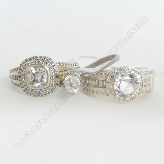 3 SILVER CZ DRESS RINGS SIZE Q, O, & O 1/2