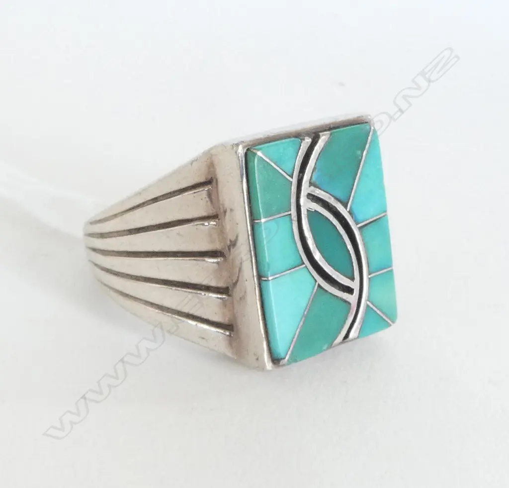 LG SILVER & TURQUOISE NAVAJO RING (CD11798) SIZE Y Image 1++