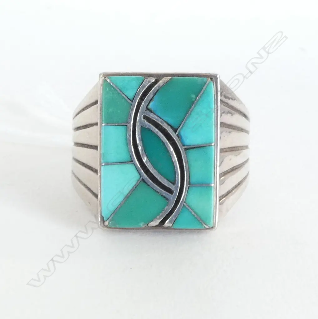 LG SILVER & TURQUOISE NAVAJO RING (CD11798) SIZE Y Image 1++