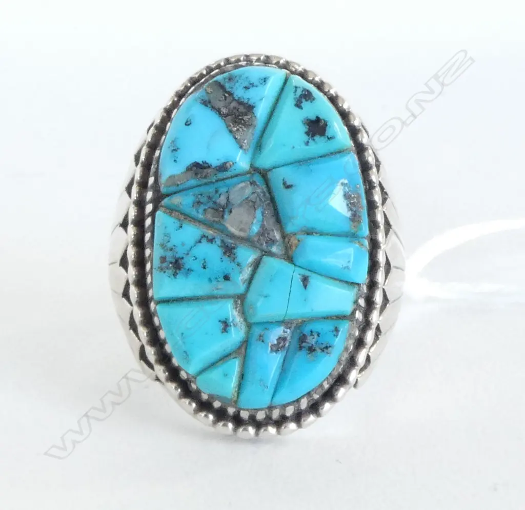 LG GENT'S SILVER & TURQUOISE NAVAJO RING, 32.5gm (CD11798) SIZE Y Image 1++