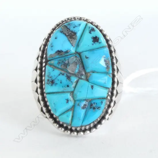 LG GENT'S SILVER & TURQUOISE NAVAJO RING, 32.5gm (CD11798) SIZE Y