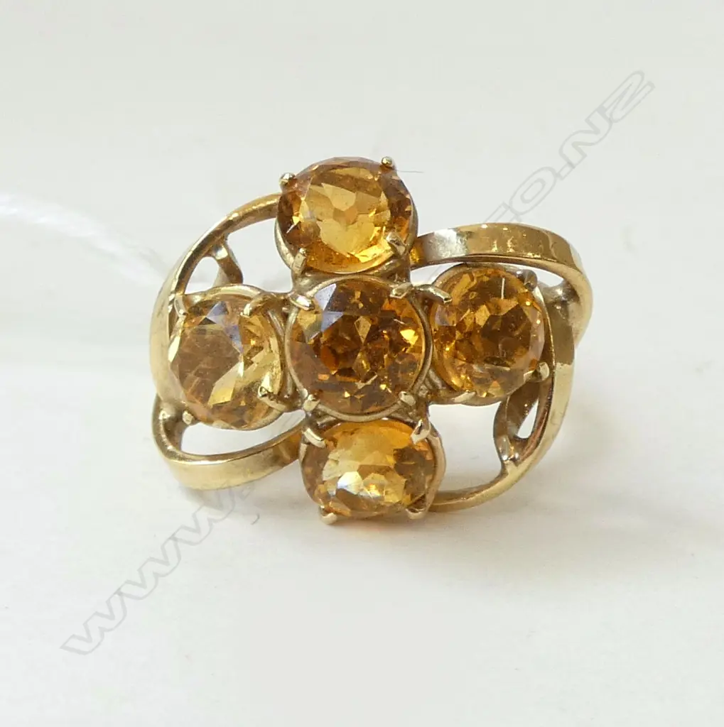 vintage 9ct YELLOW GOLD & CITRINE DRESS RING 6.2gms SIZE J Image 1++