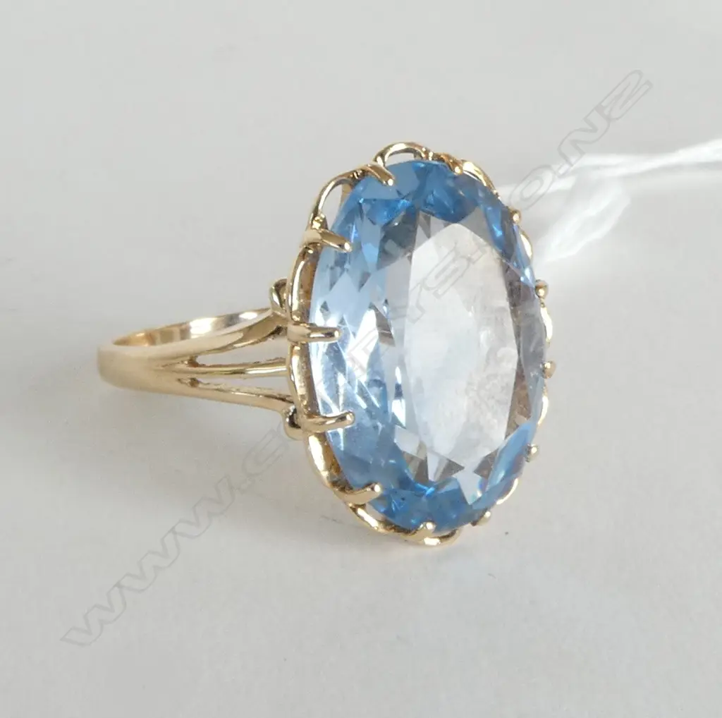 **RTV**  10ct BLUE GEM SET RING, 6gm SIZE O (possible synthetic blue aquamarine) Image 1++