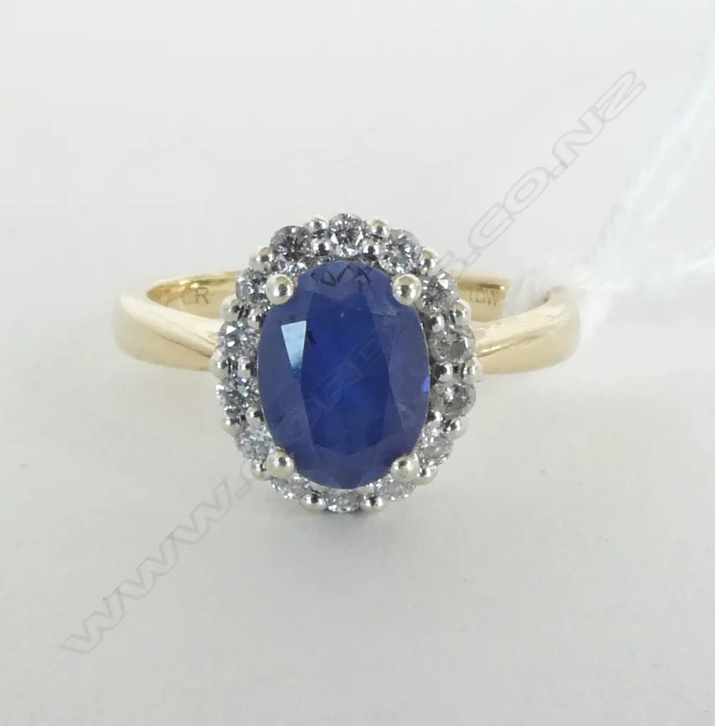 **RTV** 10ct CREATED SAPPHIRE & DIAMOND RING, MHJ, d=0.25ct, 2.8gm SIZE L Image 1++