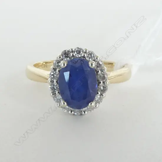 **RTV** 10ct CREATED SAPPHIRE & DIAMOND RING, MHJ, d=0.25ct, 2.8gm SIZE L