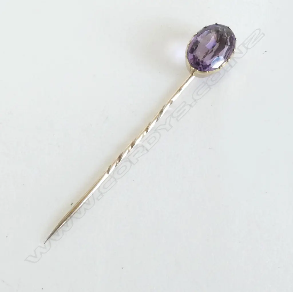 ANTIQUE 9CT GOLD & AMETHYST STICK PIN, 2.5gm (CD11430) Image 1++