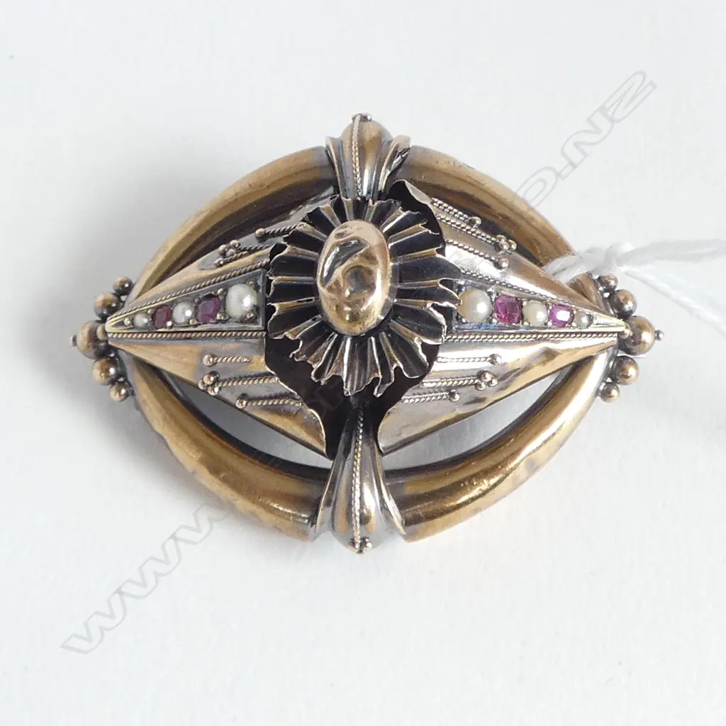 VICTORIAN 15ct gold BROOCH set w rubies & pearls 7.58gms SMALL FAULTS Image 1++