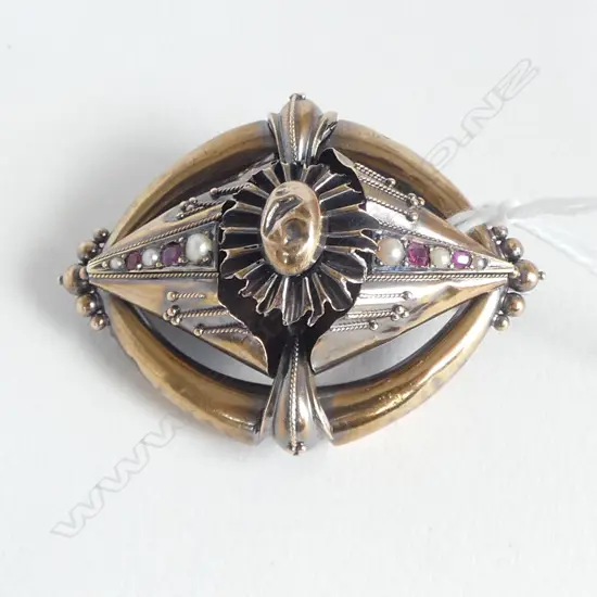 VICTORIAN 15ct gold BROOCH set w rubies & pearls 7.58gms SMALL FAULTS
