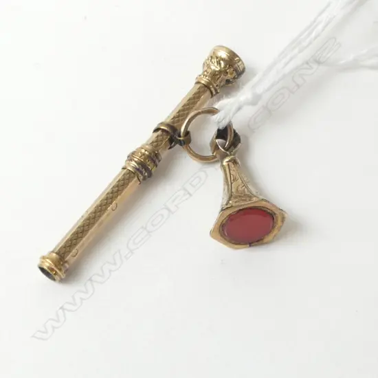 GOLD PLATED & CITRINE PROPELLING PENCIL/MINI 9CT GOLD SEAL (CD10619)